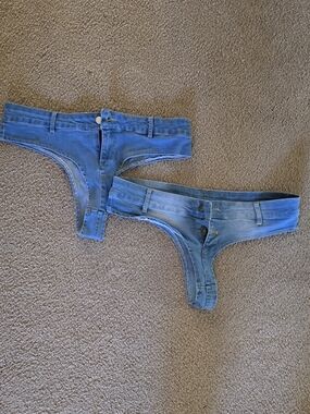 Women’s Low-Rise Blue Denim Thong Jeans - Unbranded